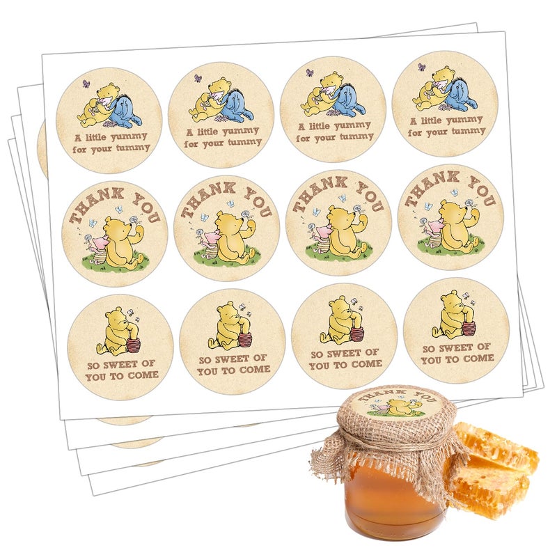 ALodr 72 Pcs Winnie Stickers, Winnie Baby Shower, Pooh Stickers Gifts Set, Winnie Birthday Decorations, A Little Yummy for Your Tummy Stickers, Winnie Baby Shower Birthday Party Decorations - Image 1