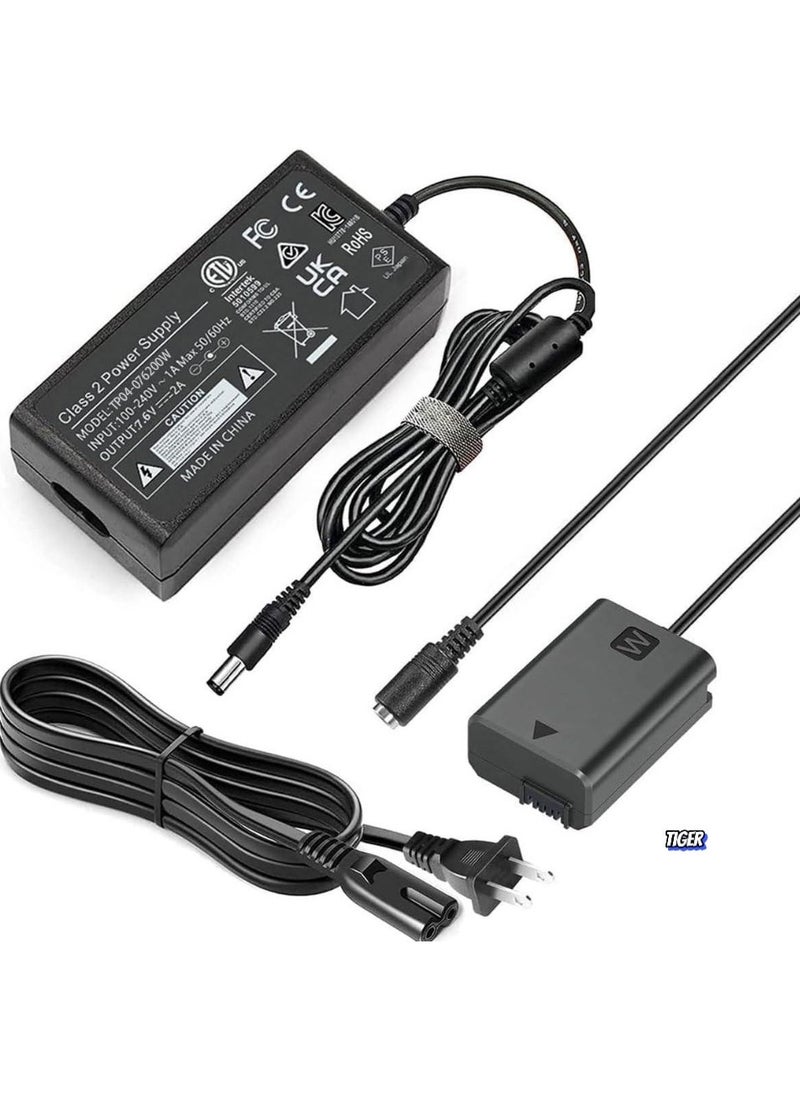 JAJEEK - AC-PW20 AC Power Adapter NP-FW50 Dummy Battery Kit for Sony Alpha ZV-E10, A7 Series, A6500, A6400, A6300, A6100, A6000, A5100, RX10 II/III/IV, NEX – Continuous Power for Professional Photography & Videography - Image 1