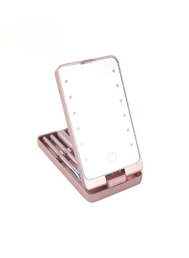 Generic Portable Makeup Mirror With 5 Makeup Brushes Travel Case Storage Box LED Rechargeable Makeup Mirror, Foundation Powder Concealers Eye Shadows Makeup Brush Set (Pink) - Image 2