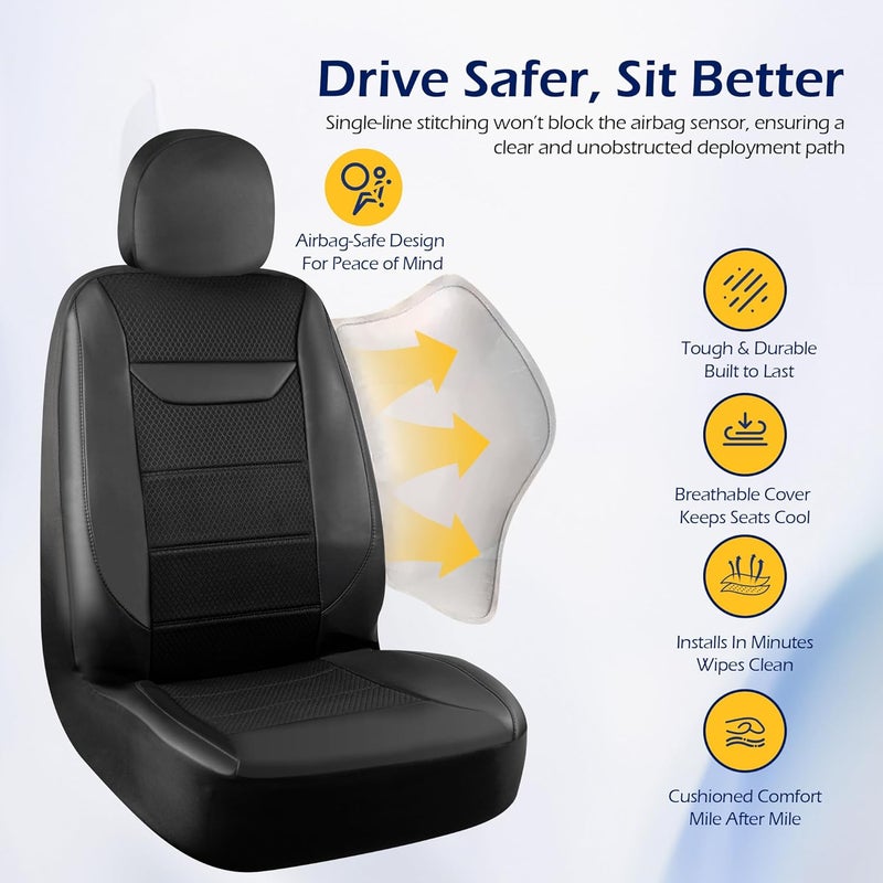 kingphenix 2 Pack Front Memory Foam Leather Car Seat Covers - Black - Image 2
