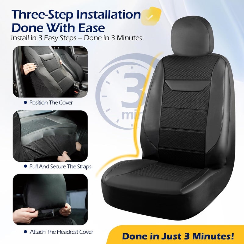 kingphenix 2 Pack Front Memory Foam Leather Car Seat Covers - Black - Image 5