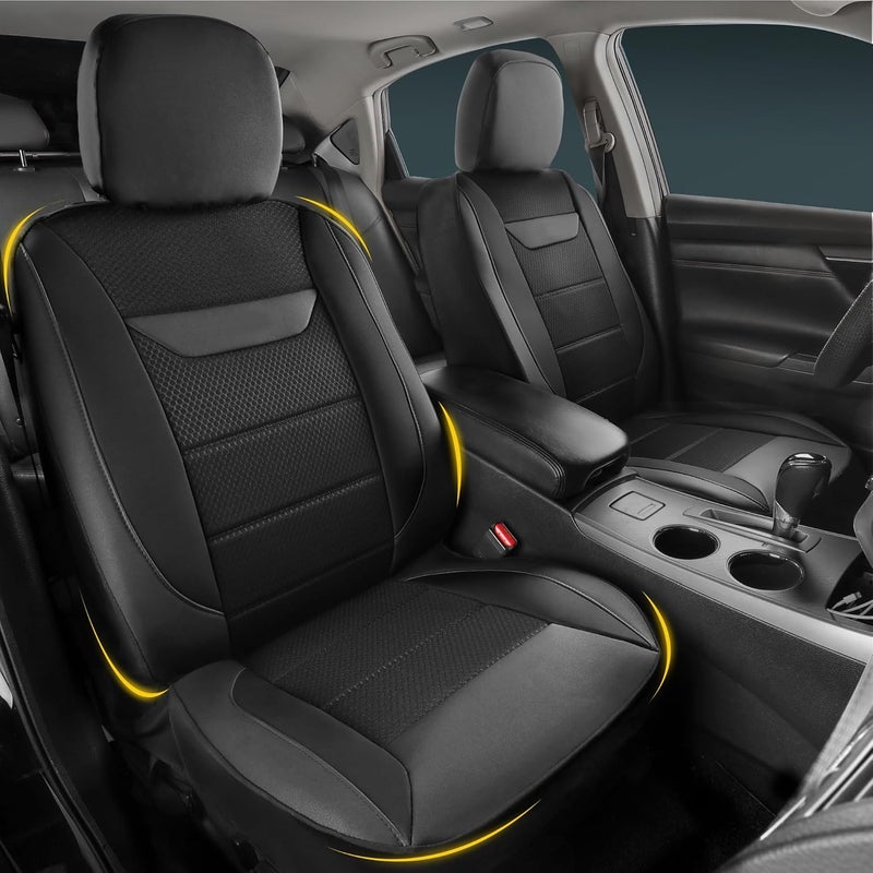 kingphenix 2 Pack Front Memory Foam Leather Car Seat Covers - Black - Image 1