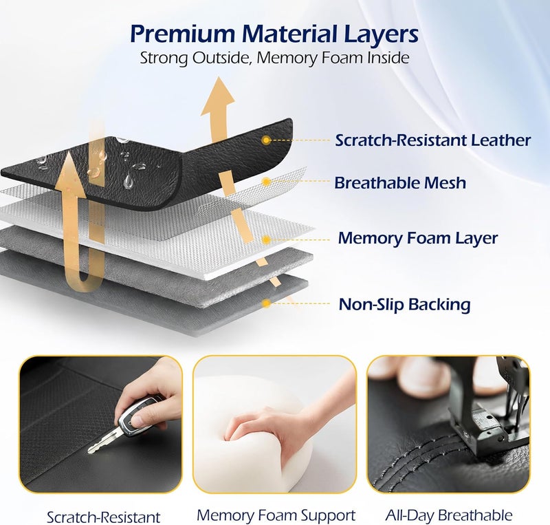 kingphenix 2 Pack Front Memory Foam Leather Car Seat Covers - Black - Image 3