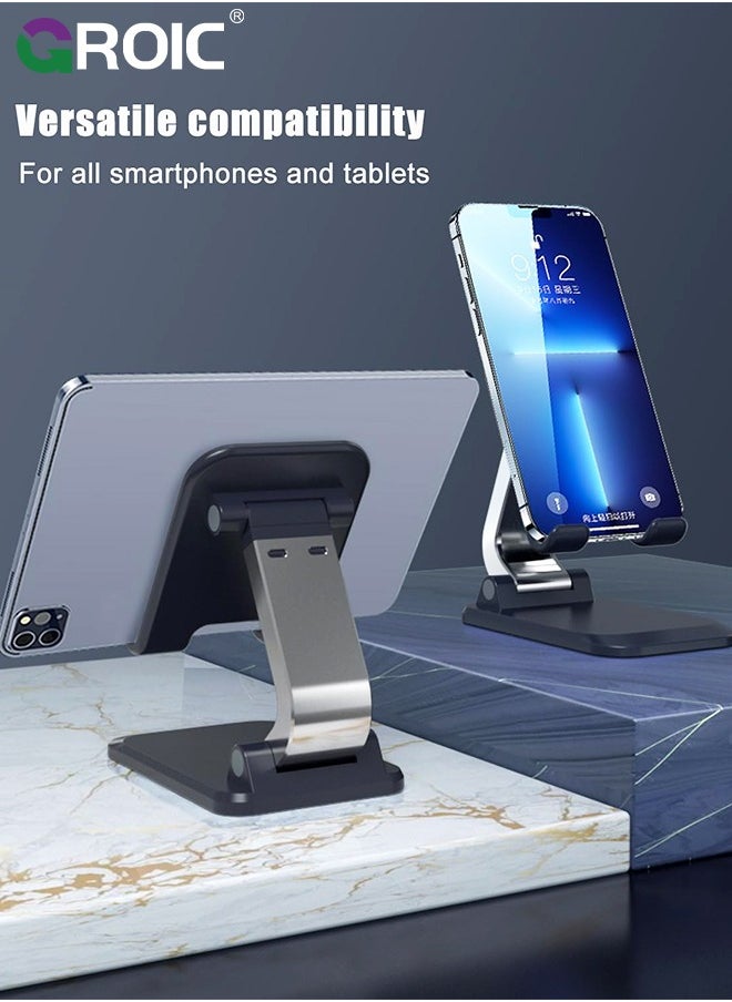 GROIC - Phone Stand for Desk, Portable Cell Phone Stand Holder, Foldable Height Angle Adjustable iPhone Stand Cradle Dock, Compatible with All Mobile Phones, Compatible with 4-8'' iPhone Android Smartphone - Image 1
