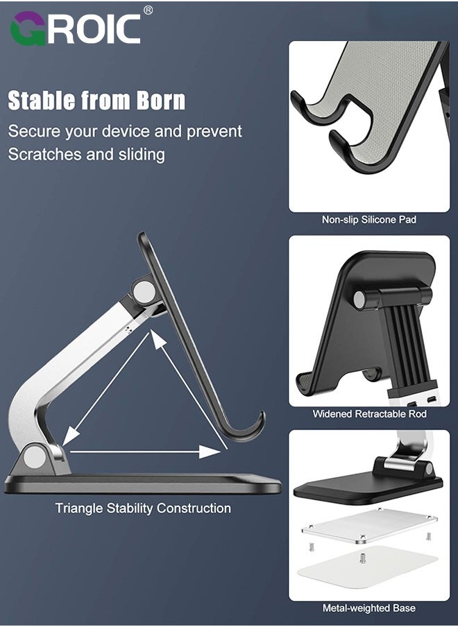 GROIC - Phone Stand for Desk, Portable Cell Phone Stand Holder, Foldable Height Angle Adjustable iPhone Stand Cradle Dock, Compatible with All Mobile Phones, Compatible with 4-8'' iPhone Android Smartphone - Image 1