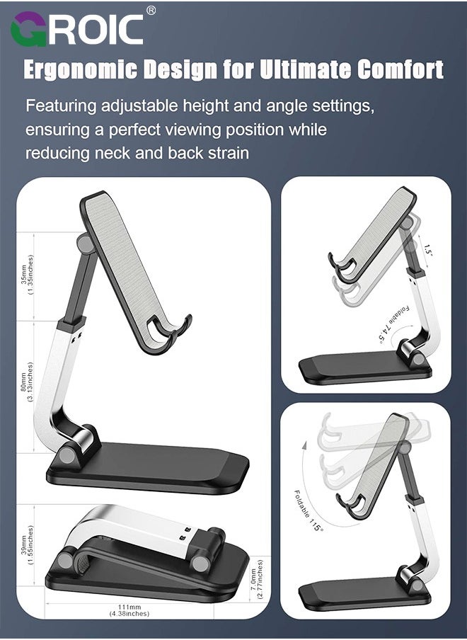 GROIC - Phone Stand for Desk, Portable Cell Phone Stand Holder, Foldable Height Angle Adjustable iPhone Stand Cradle Dock, Compatible with All Mobile Phones, Compatible with 4-8'' iPhone Android Smartphone - Image 1