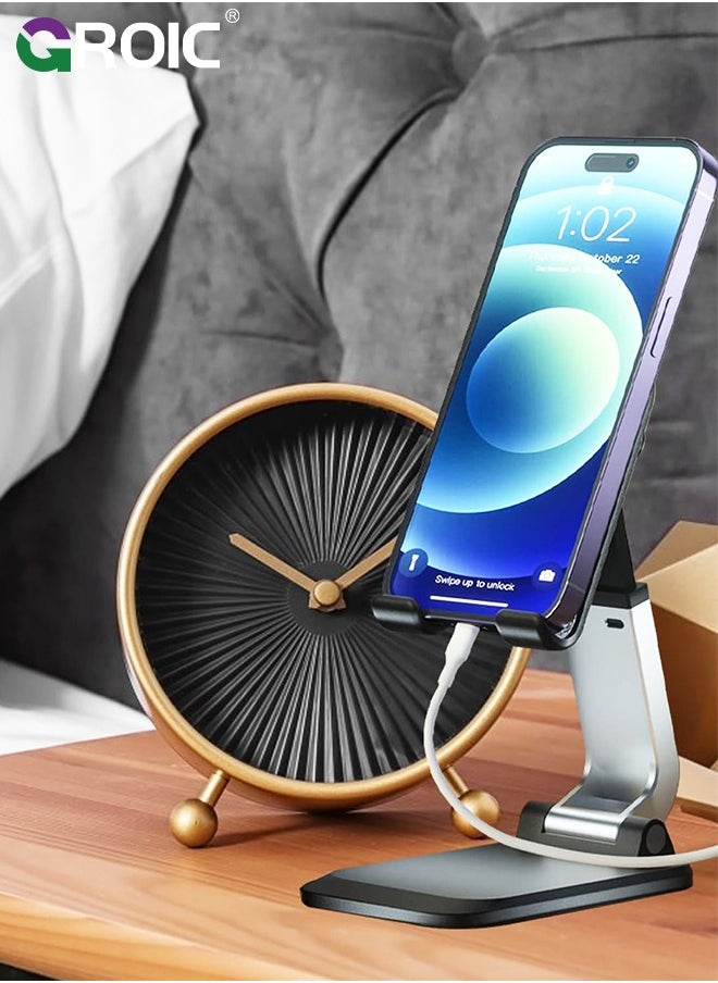 GROIC - Phone Stand for Desk, Portable Cell Phone Stand Holder, Foldable Height Angle Adjustable iPhone Stand Cradle Dock, Compatible with All Mobile Phones, Compatible with 4-8'' iPhone Android Smartphone - Image 1