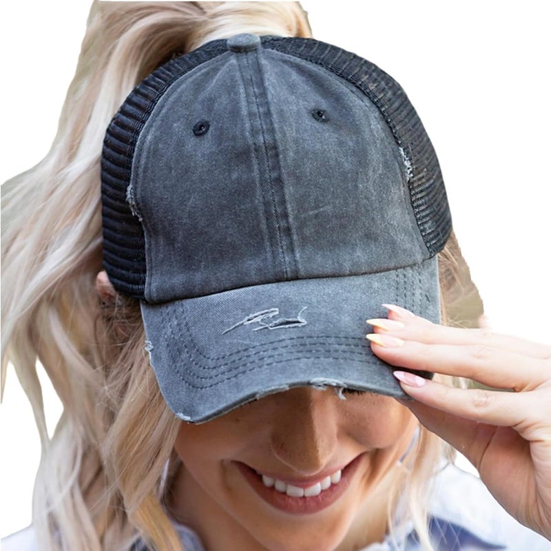 ProMindFun Womens Pony Hat High Ponytail Baseball Cap Girls Messy Bun Caps Camouflage Trucker Bad Hair Day Adjustable Dad Hat - Image 1