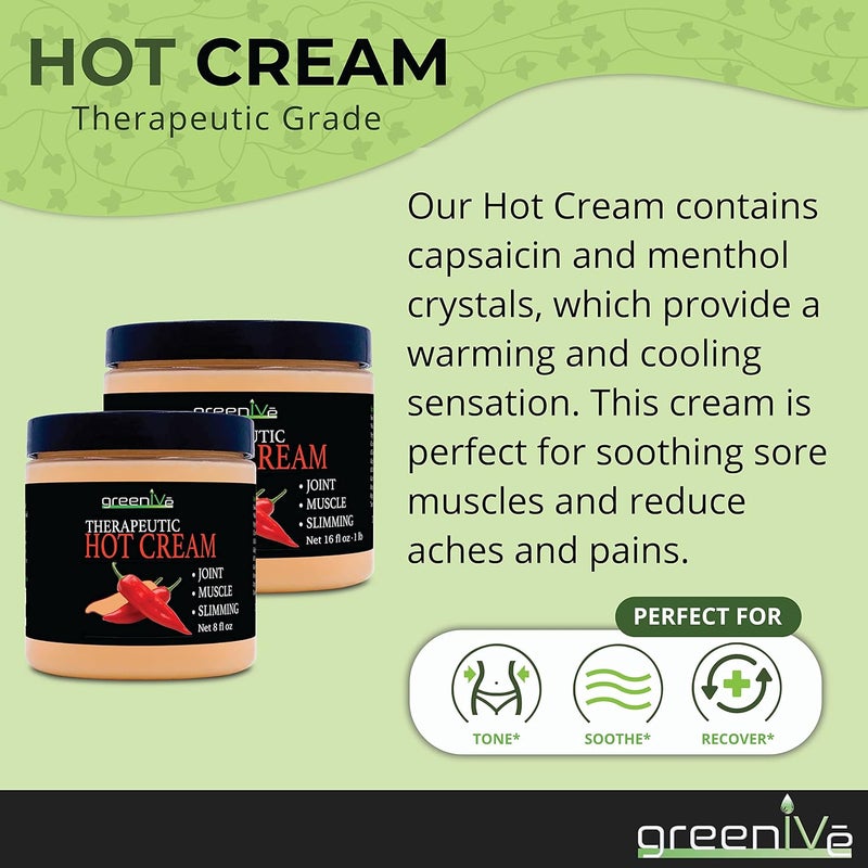 GreenIVe Hot Cream Massage Lotion Hot  Cold Sensation for Joints and Muscles and Skin Tightning Wraps 8oz Jar - Image 4