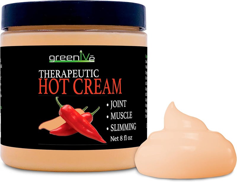 GreenIVe Hot Cream Massage Lotion Hot  Cold Sensation for Joints and Muscles and Skin Tightning Wraps 8oz Jar - Image 1