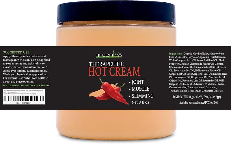 GreenIVe Hot Cream Massage Lotion Hot  Cold Sensation for Joints and Muscles and Skin Tightning Wraps 8oz Jar - Image 3
