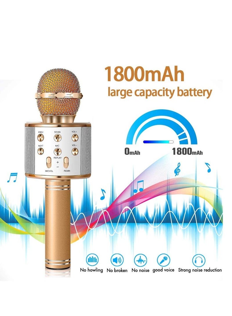 Wireless Bluetooth Karaoke Microphone Machine,Portable Handheld Karaoke Bluetooth Handheld Karaoke Speaker Player Machine for Kids Adults Home KTV Party for Android/iPhone/Ipad/Pc Girl Boy (Gold) - Image 3