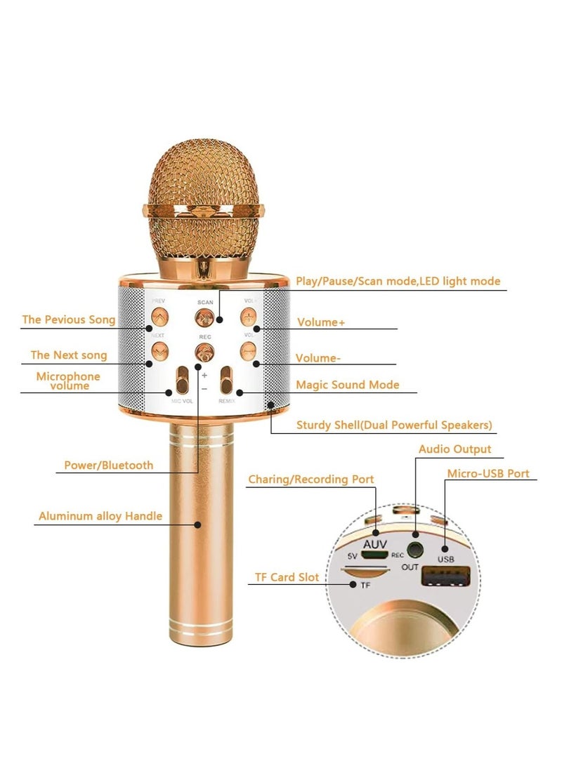 Wireless Bluetooth Karaoke Microphone Machine,Portable Handheld Karaoke Bluetooth Handheld Karaoke Speaker Player Machine for Kids Adults Home KTV Party for Android/iPhone/Ipad/Pc Girl Boy (Gold) - Image 2