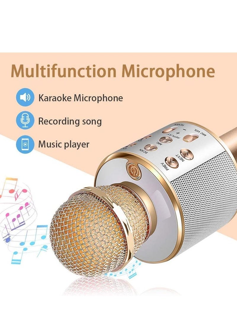 Wireless Bluetooth Karaoke Microphone Machine,Portable Handheld Karaoke Bluetooth Handheld Karaoke Speaker Player Machine for Kids Adults Home KTV Party for Android/iPhone/Ipad/Pc Girl Boy (Gold) - Image 4