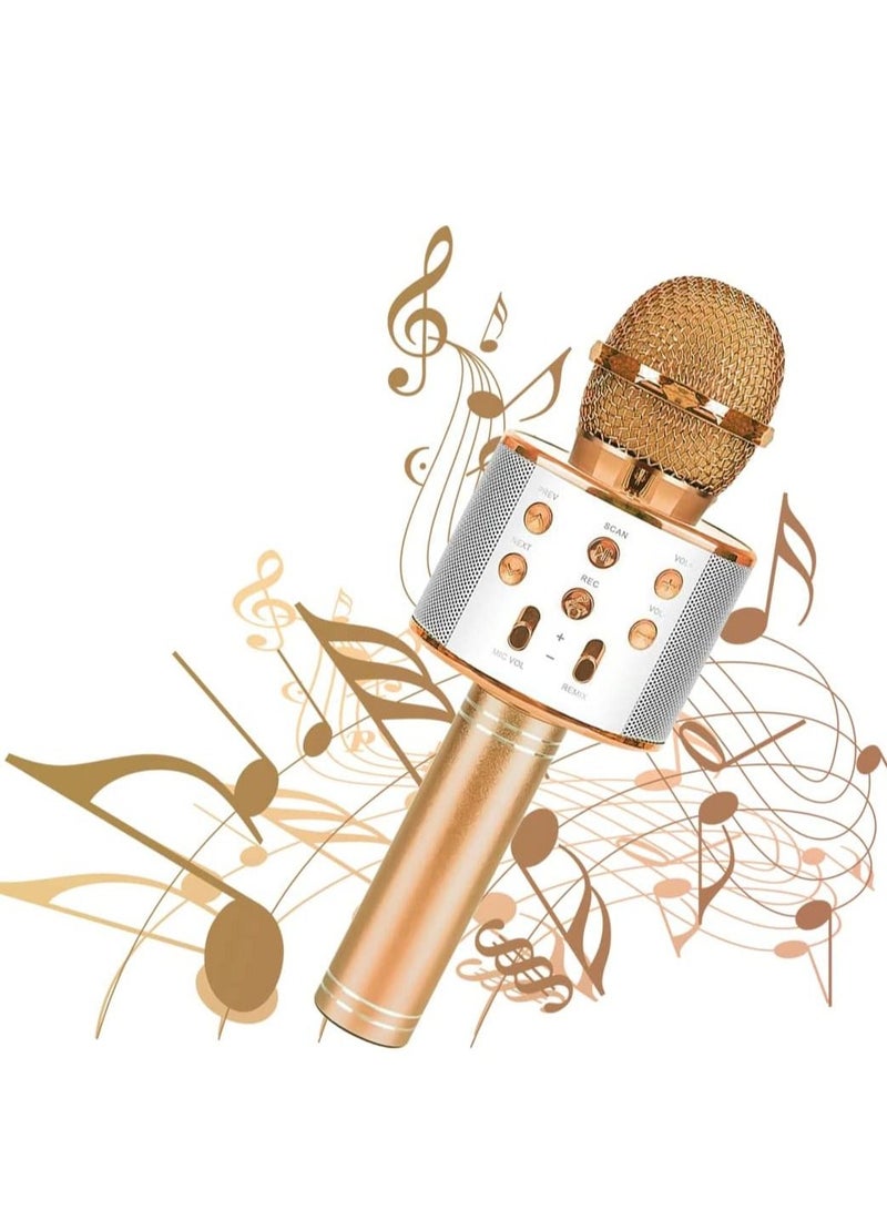 Wireless Bluetooth Karaoke Microphone Machine,Portable Handheld Karaoke Bluetooth Handheld Karaoke Speaker Player Machine for Kids Adults Home KTV Party for Android/iPhone/Ipad/Pc Girl Boy (Gold) - Image 1