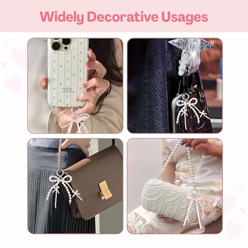 Flavizo 2Pcs Pearl Bow Keychain Set for Women - Elegant Ribbon Bow Bag Charms for Handbags, Cute Aesthetic Keyring for Purse, Phone Sling Strap Bling Accessory Gift - Image 4
