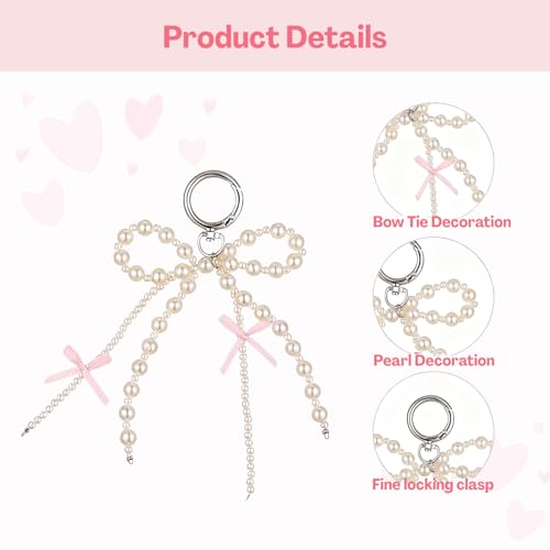 Flavizo 2Pcs Pearl Bow Keychain Set for Women - Elegant Ribbon Bow Bag Charms for Handbags, Cute Aesthetic Keyring for Purse, Phone Sling Strap Bling Accessory Gift - Image 3