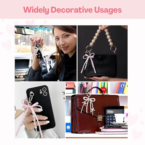 Flavizo 2Pcs Pearl Bow Keychain Set for Women - Elegant Ribbon Bow Bag Charms for Handbags, Cute Aesthetic Keyring for Purse, Phone Sling Strap Bling Accessory Gift - Image 5