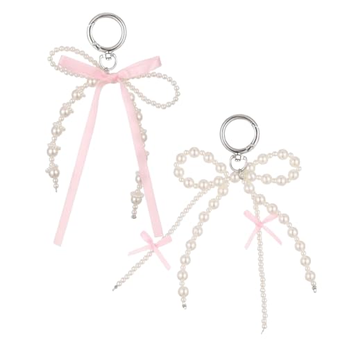 Flavizo 2Pcs Pearl Bow Keychain Set for Women - Elegant Ribbon Bow Bag Charms for Handbags, Cute Aesthetic Keyring for Purse, Phone Sling Strap Bling Accessory Gift - Image 1