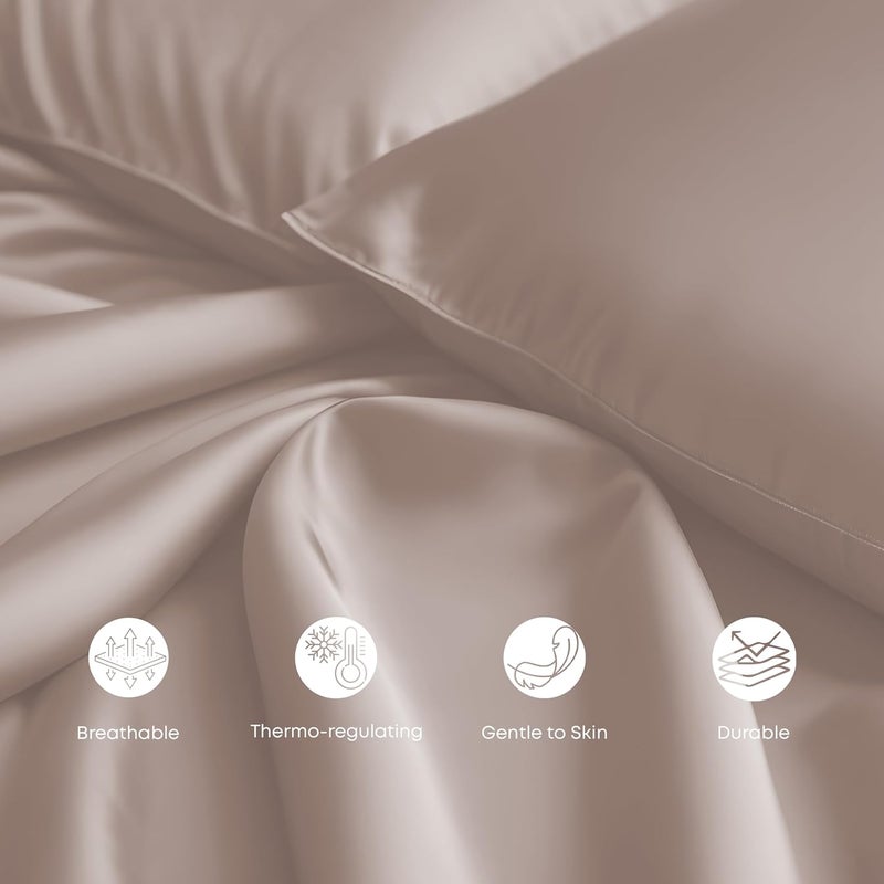 LINENWALAS 100% Organic Bamboo Pillowcase Set of 2 Soft Bamboo Silk Pillowcases for Hair and Skin Standard Size Cooling Pillow Cases Bamboo Bedding (20x30 Inches/Taupe) - Image 3