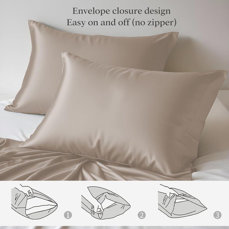 LINENWALAS 100% Organic Bamboo Pillowcase Set of 2 Soft Bamboo Silk Pillowcases for Hair and Skin Standard Size Cooling Pillow Cases Bamboo Bedding (20x30 Inches/Taupe) - Image 2