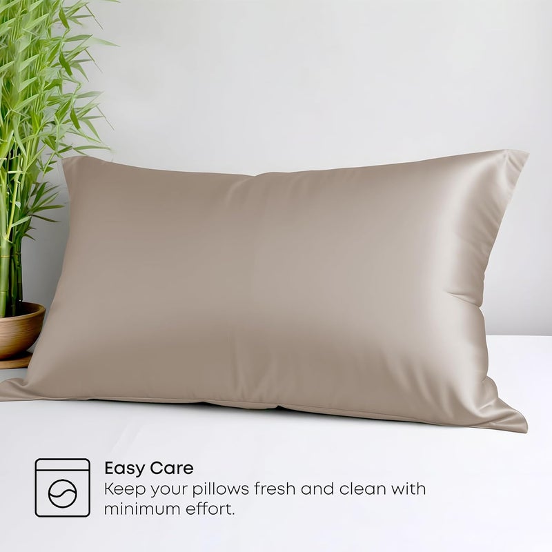 LINENWALAS 100% Organic Bamboo Pillowcase Set of 2 Soft Bamboo Silk Pillowcases for Hair and Skin Standard Size Cooling Pillow Cases Bamboo Bedding (20x30 Inches/Taupe) - Image 4
