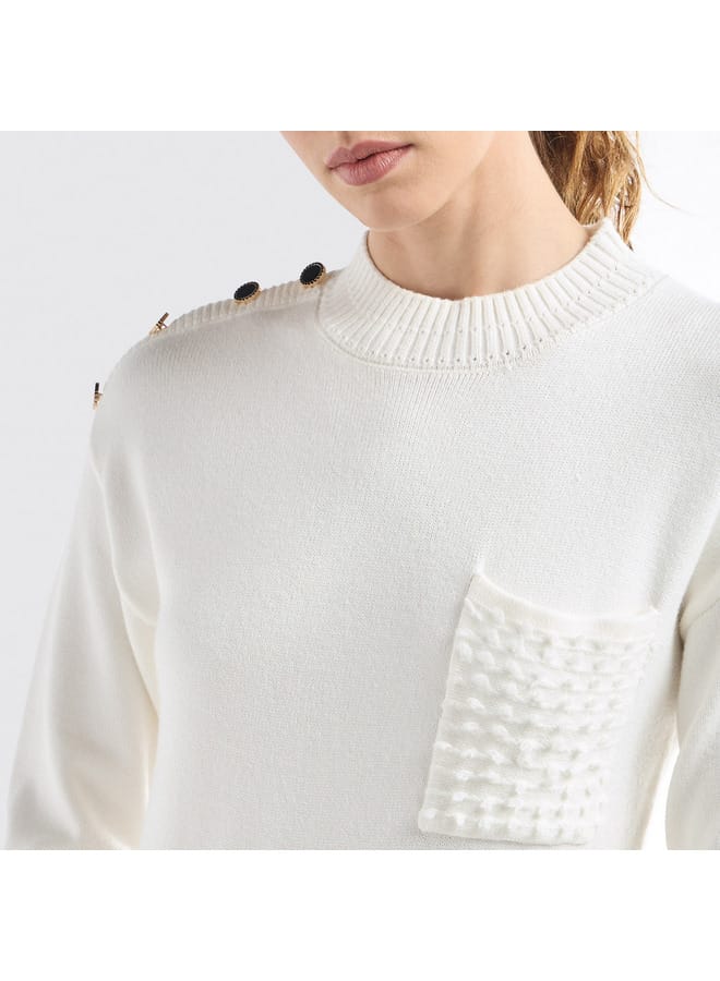 Splash FAV Textured Crew Neck Sweater with Front Pocket  - Image 4