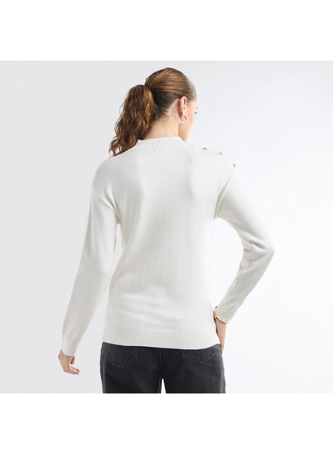 Splash FAV Textured Crew Neck Sweater with Front Pocket  - Image 3
