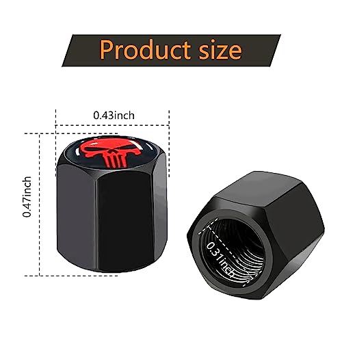 ZKFAR Pack-4 Skull Car Wheel Tire Valve Stem Caps, Anti-Theft Tire Air Valve Caps, Airtight Dust Proof Covers (Black) - Image 2