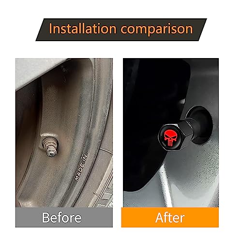 ZKFAR Pack-4 Skull Car Wheel Tire Valve Stem Caps, Anti-Theft Tire Air Valve Caps, Airtight Dust Proof Covers (Black) - Image 5