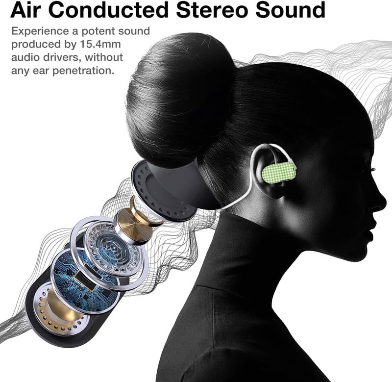 بيورتي سماعات Air المفتوحة - سماعات أذن مفتوحة بتقنية التوصيل الهوائي الحقيقي مع ميكروفون مزدوج لأجهزة iPhone/Android - راحة طويلة الأمد ومقاومة للعرق أثناء الرياضة (مربعات خضراء) - Image 5