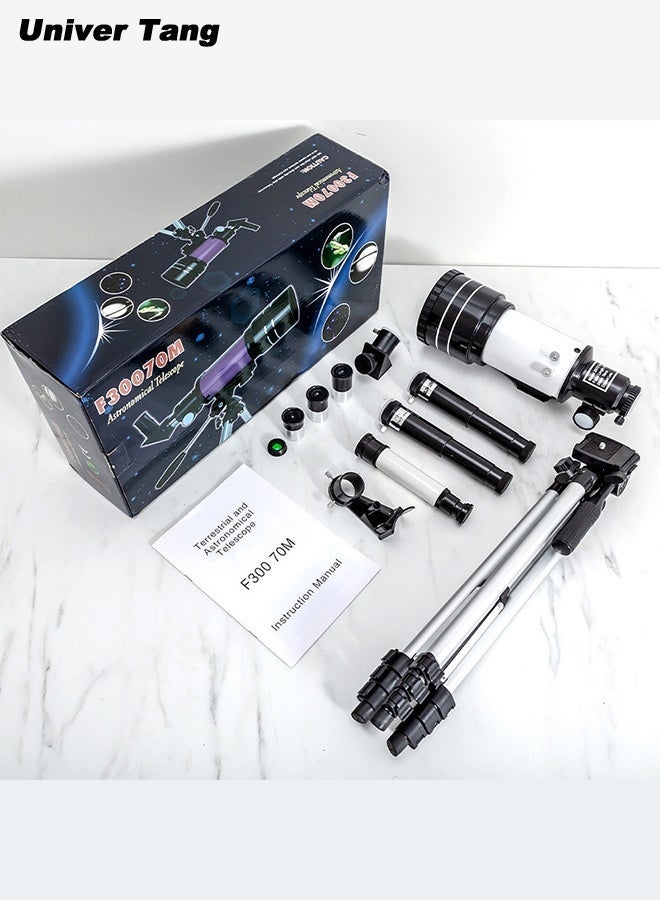 صورة العالمة تلسكوب للبالغين والأطفال مع حامل قابل للتمديد، بفتحة 70 ملم، تلسكوب انكساري فلكي للمبتدئين في علم الفلك (15X-150X)، تلسكوب محمول 300 ملم - Image 3
