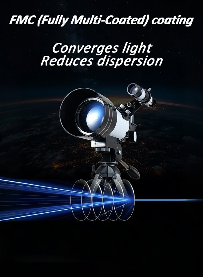 صورة العالمة تلسكوب للبالغين والأطفال مع حامل قابل للتمديد، بفتحة 70 ملم، تلسكوب انكساري فلكي للمبتدئين في علم الفلك (15X-150X)، تلسكوب محمول 300 ملم - Image 4