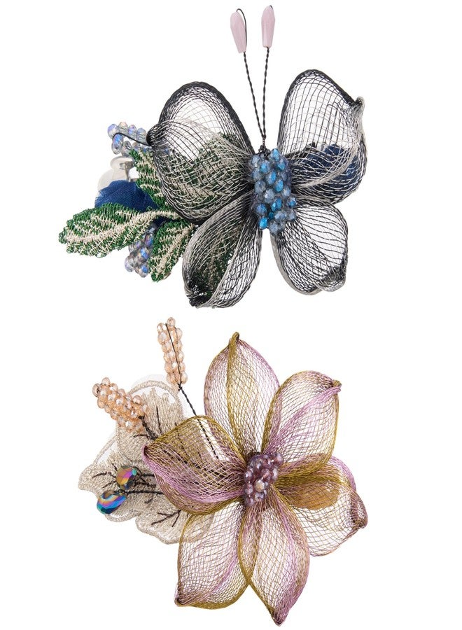 Sinide Womens Hair Barrettes Copper Wire Bride Hair Clips Butterfly Wedding Head Piece Flower Hair Jaw Clamp Hairpin Crystal Hair Accessories for Women and Ladies (2 Pack) - Image 1