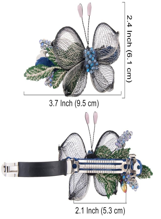 Sinide Womens Hair Barrettes Copper Wire Bride Hair Clips Butterfly Wedding Head Piece Flower Hair Jaw Clamp Hairpin Crystal Hair Accessories for Women and Ladies (2 Pack) - Image 2