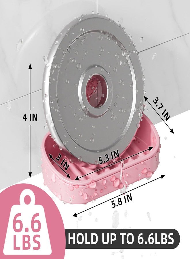 LEVERLOC Soap Dish Holder for Shower Suction Cup Wall Mounted Self Draining NO-Drilling Removable Bar Soap Sponge Holder for Bathroom Bathtub Kitchen Sink Waterproof Strong Vacuum Suction, Pink - Image 3