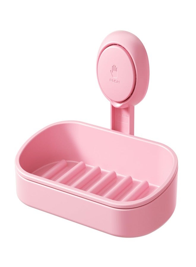 LEVERLOC Soap Dish Holder for Shower Suction Cup Wall Mounted Self Draining NO-Drilling Removable Bar Soap Sponge Holder for Bathroom Bathtub Kitchen Sink Waterproof Strong Vacuum Suction, Pink - Image 1