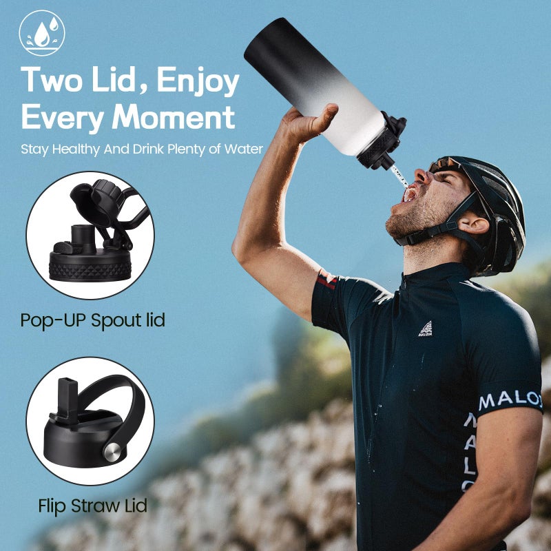 ICIOI 32/40/64/128 oz Insulated Water Bottle 40 oz  (Cold for 48H)  Leak Proof Food-Grade Stainless Steel Water Jug With Straw Lid and Atuo Spout Lid  Portable Paracord Handle & Carrier Bag Indigo Black - Image 3