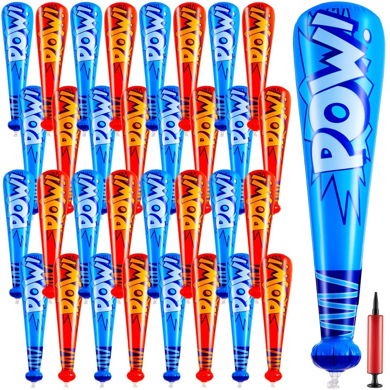 Seematn 32 Pcs Mardi Gras Throws Bulk Pow Inflatable Baseball Bats 17 Inch Inflatable Blow up Bats for Kids Carnival Game Prizes Bulk Carnival Hero Sports Prizes Favors Dark BlueRed - Image 3