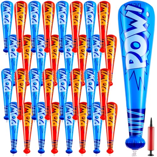 Seematn 32 Pcs Mardi Gras Throws Bulk Pow Inflatable Baseball Bats 17 Inch Inflatable Blow up Bats for Kids Carnival Game Prizes Bulk Carnival Hero Sports Prizes Favors Dark BlueRed - Image 1