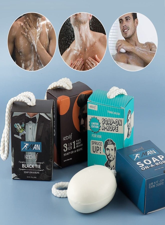 LIARTY 4pcs Soap on a Rope, Natural Bar Soap for Men, Bath Soaps Bulk for Face, Hand, Body Care, Easy to Hang, Shower, Home, Travel, Each 7.05 Oz - Image 2