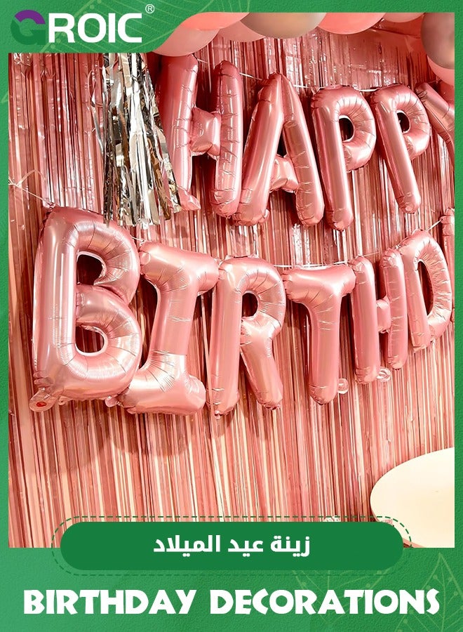 GROIC 65 Pcs Pink Birthday Decorations, Pink Fringe Curtain with Happy Birthday Balloons Banner, Happy Birthday Balloons, Happy Birthday Balloon Letters Girl Birthday Party Decorations - Image 3
