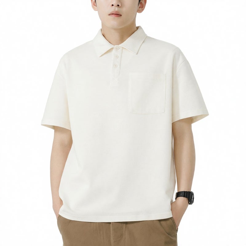 Heavyweight Workwear Short Sleeve Polo Shirt Men Loose Pocket Lapel T-Shirt