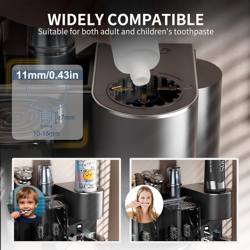 Monstake Automatic Toothpaste Dispenser Wall Mounted: 2 Cups Toothbrush Holders Black Electric 6 Adjustable Levels Auto Toothpaste Squeezer Smart Rechargeable Touchless for Kids Adults - Bathroom - Image 5