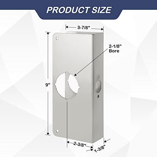 NAUBEA Door Reinforcement Plate, Stainless Steel, Fits 1-3/8" Doors, 2-3/8" Backset, Lock and Door Reinforcer Security, Door Knob/Lock/Latch/Deadbolt Cover Plate, Reinforce and Repair Wood/Metal Doors - Image 2