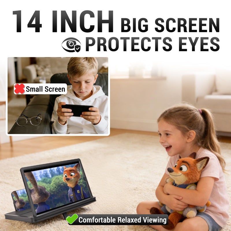 TOSEFES 14" Phone Screen Magnifier, 2026 New 2-in-1 3D HD Portable Projector Screen, Vertical & Horizontal Switch for Movies, Gaming & Live Streaming - Image 2