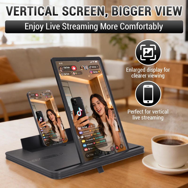 TOSEFES 14" Phone Screen Magnifier, 2026 New 2-in-1 3D HD Portable Projector Screen, Vertical & Horizontal Switch for Movies, Gaming & Live Streaming - Image 5