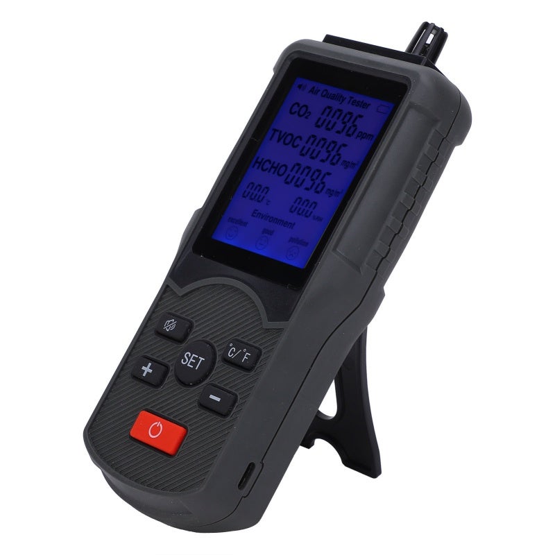 Air Quality Monitor: 5-In-1 CO2 TVOC Temperature Humidity Detector - Mute Button Alarm Setting C/F Switch for Indoor Industrial Testing - Image 5