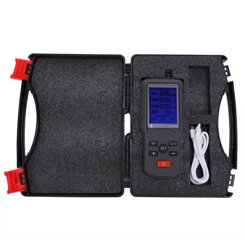 Air Quality Monitor: 5-In-1 CO2 TVOC Temperature Humidity Detector - Mute Button Alarm Setting C/F Switch for Indoor Industrial Testing - Image 3