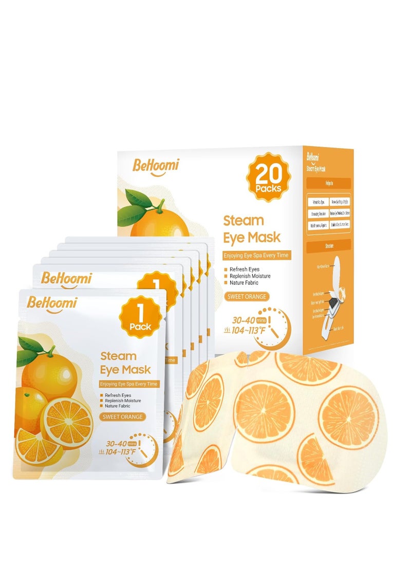 BeHoomi 20 Packs Steam Eye Mask, Heated Warm Compress for Eyes, Disposable Self Heating Eye Mask for Sleep, Travel Essentials & Relaxation Gifts for Women, Stocking Stuffers (Sweet Orange)  - Image 1